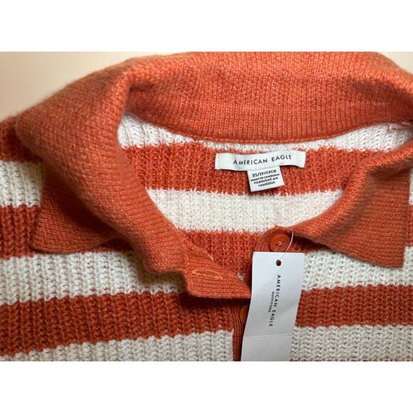 NWT American Eagle Rust and White Striped Knit Sweater Size XS - Picture 4 of 9